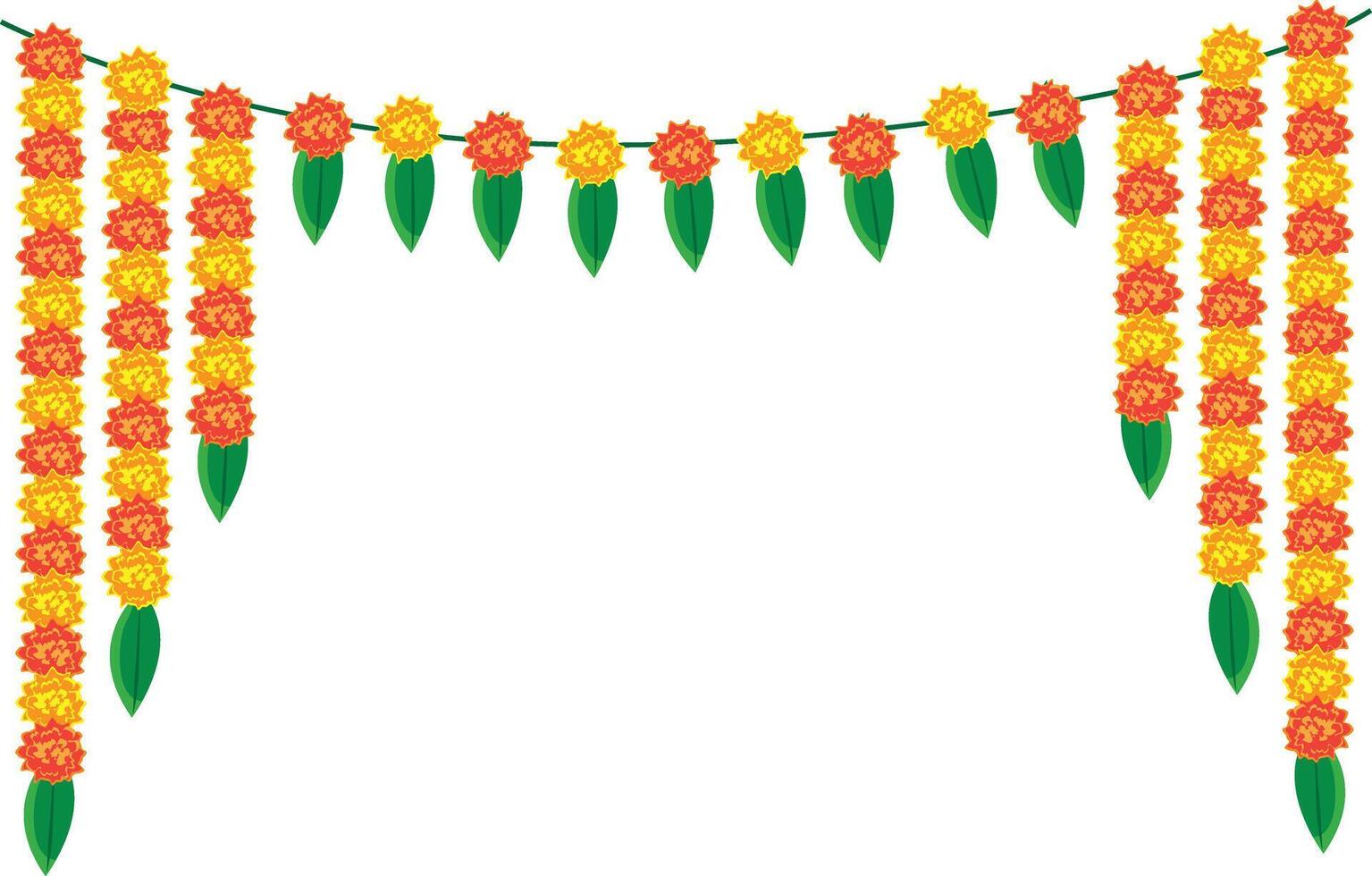 indian marigold garland, toran design, flower bunting vector