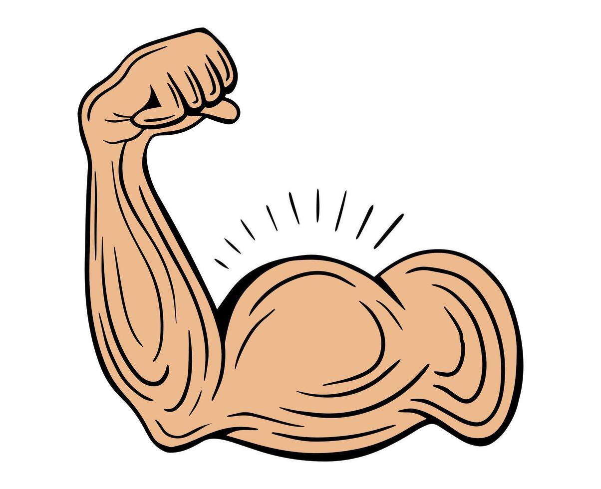 fuerte brazo, poderoso brazo, muscular brazo, bíceps mano dibujado vector ilustración