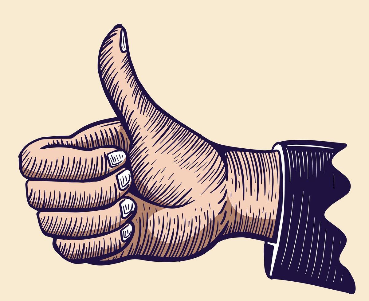 thumbs up hand drawing, hand drawn vector