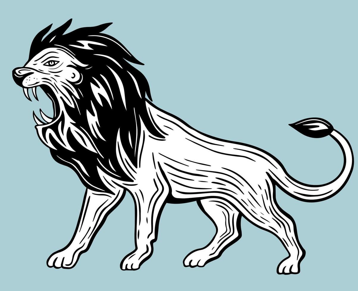 roaring lion standing hand drawn vector illustration isolated