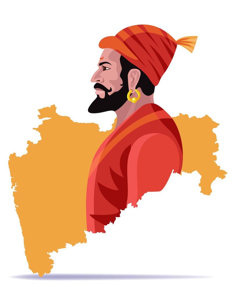 hindu king shivaji maharaj with maharashtra map vector