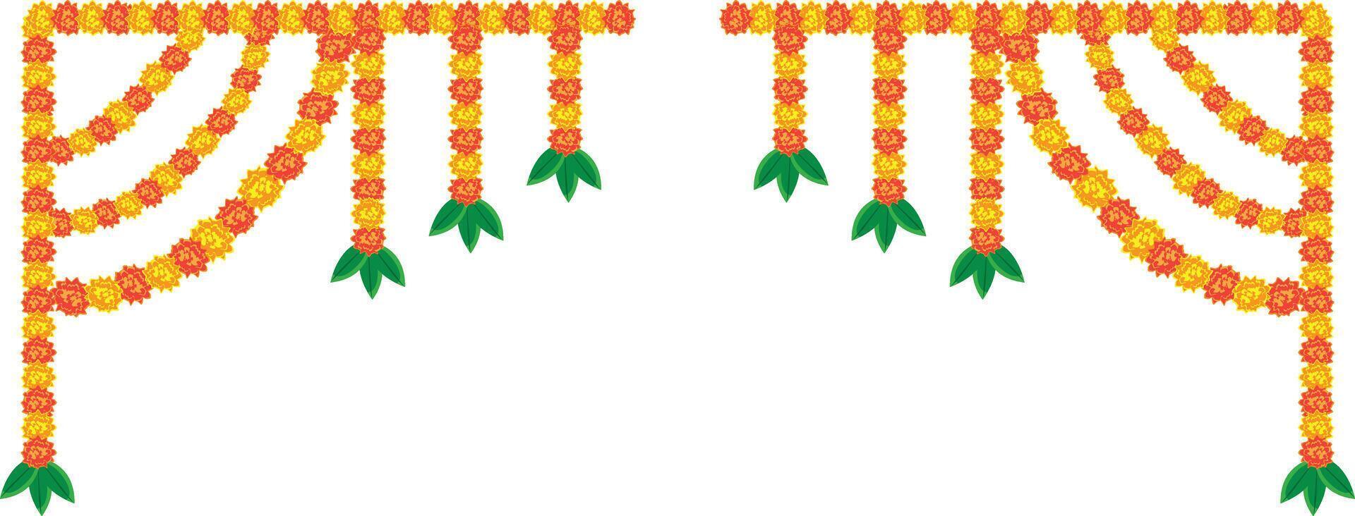 indian marigold garland, toran design, flower bunting vector