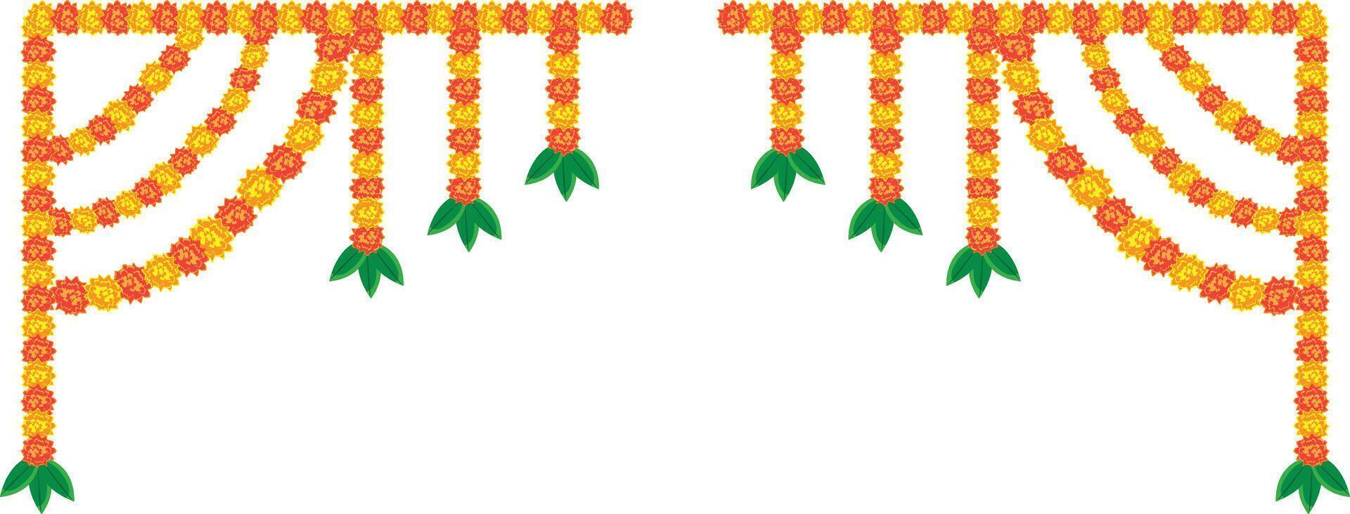 indian marigold garland, toran design, flower bunting vector