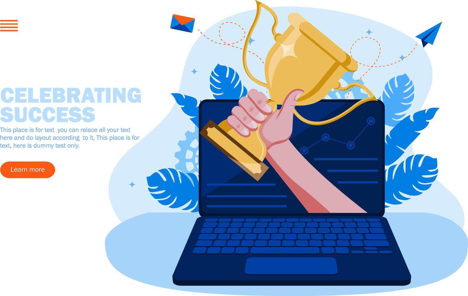 winning trophy hand from the computer screen concept vector illustration