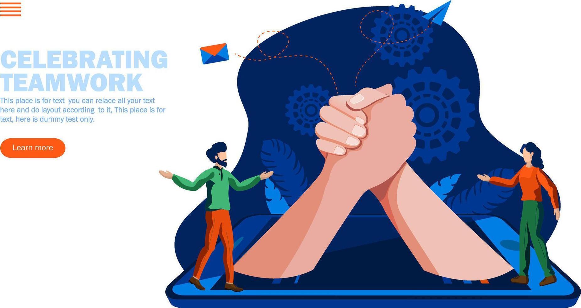 ofteam celebrating with hands together coming from mobile concept vector illustration