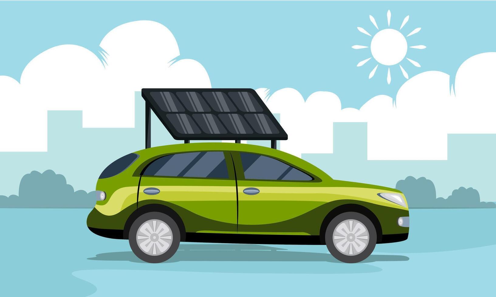 eco electric car with solar panels vector