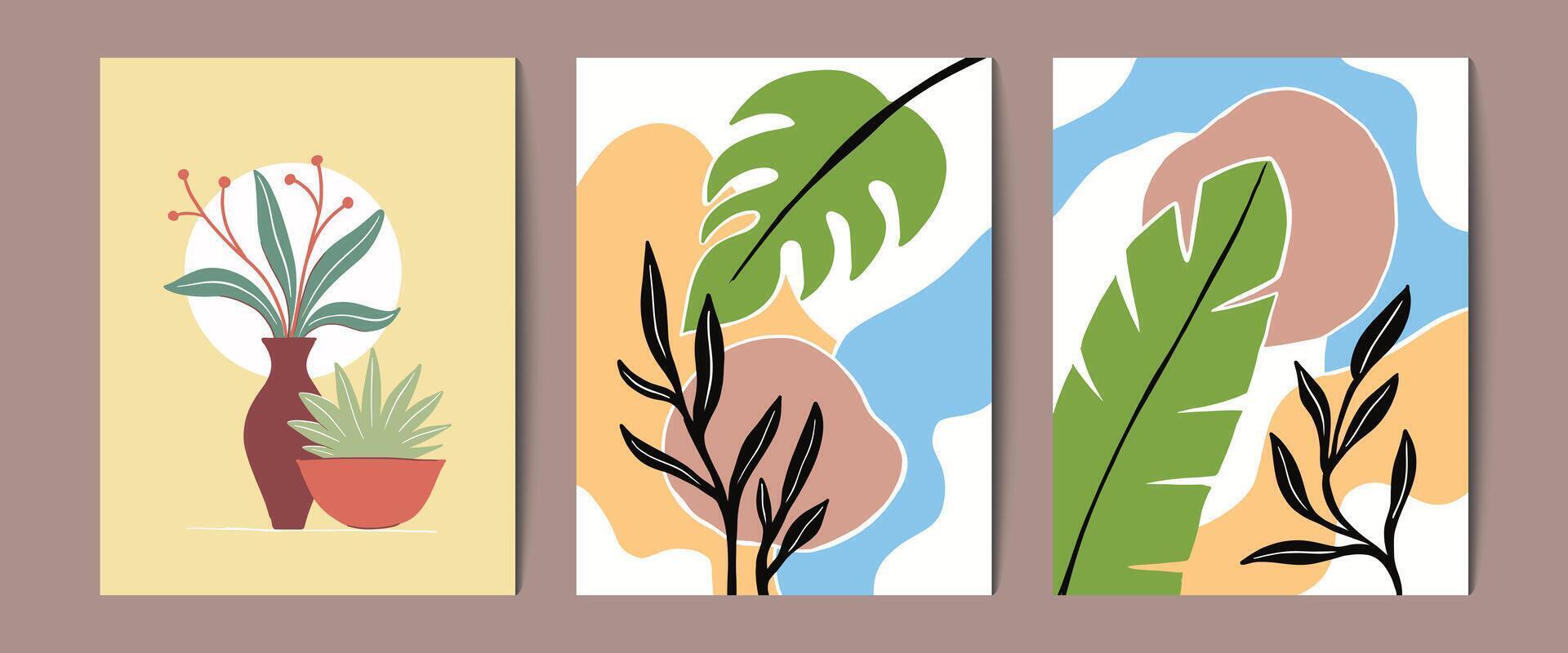 botánico resumen planta mano dibujado carteles vector ilustración