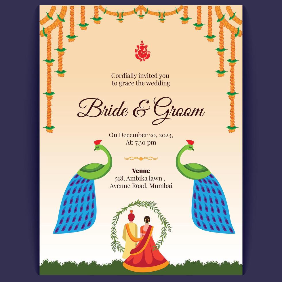 indian wedding card design, invitation template vector