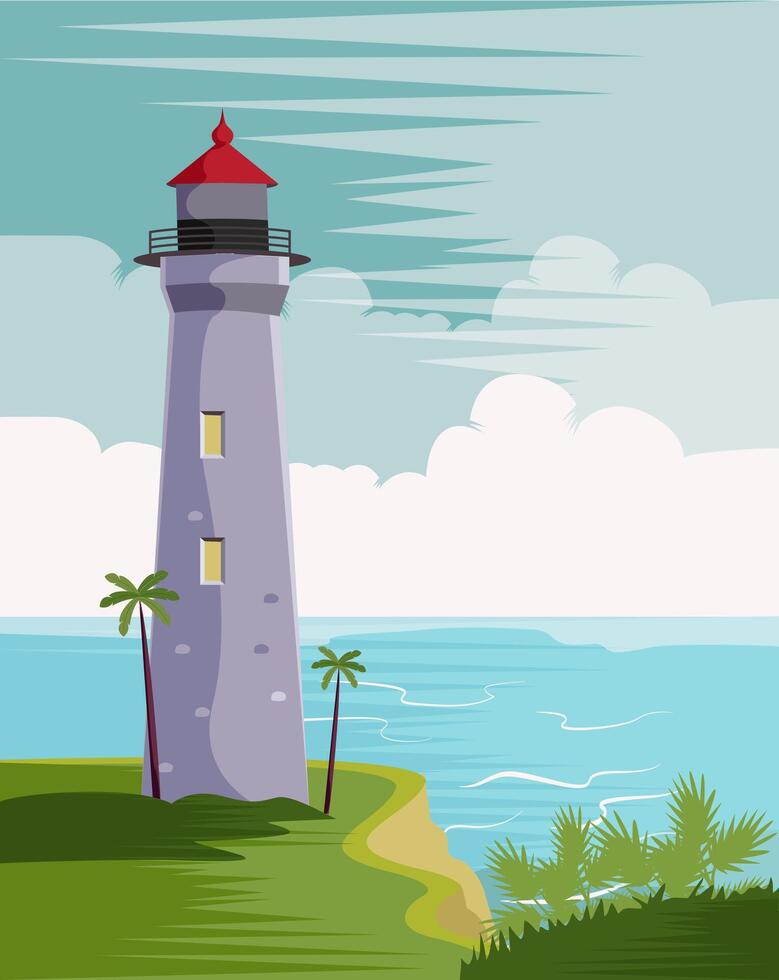 lighthouse, beautiful ocean or sea view vector