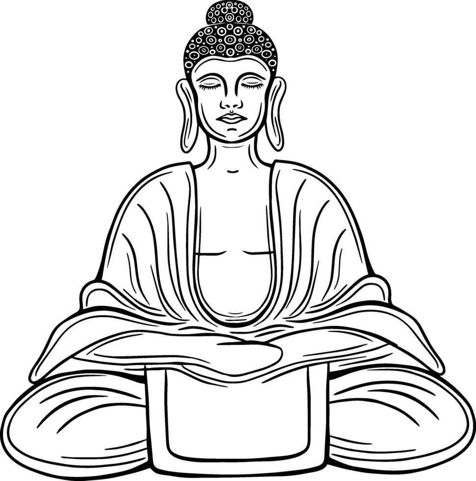 hand drawn buddha in meditation vector