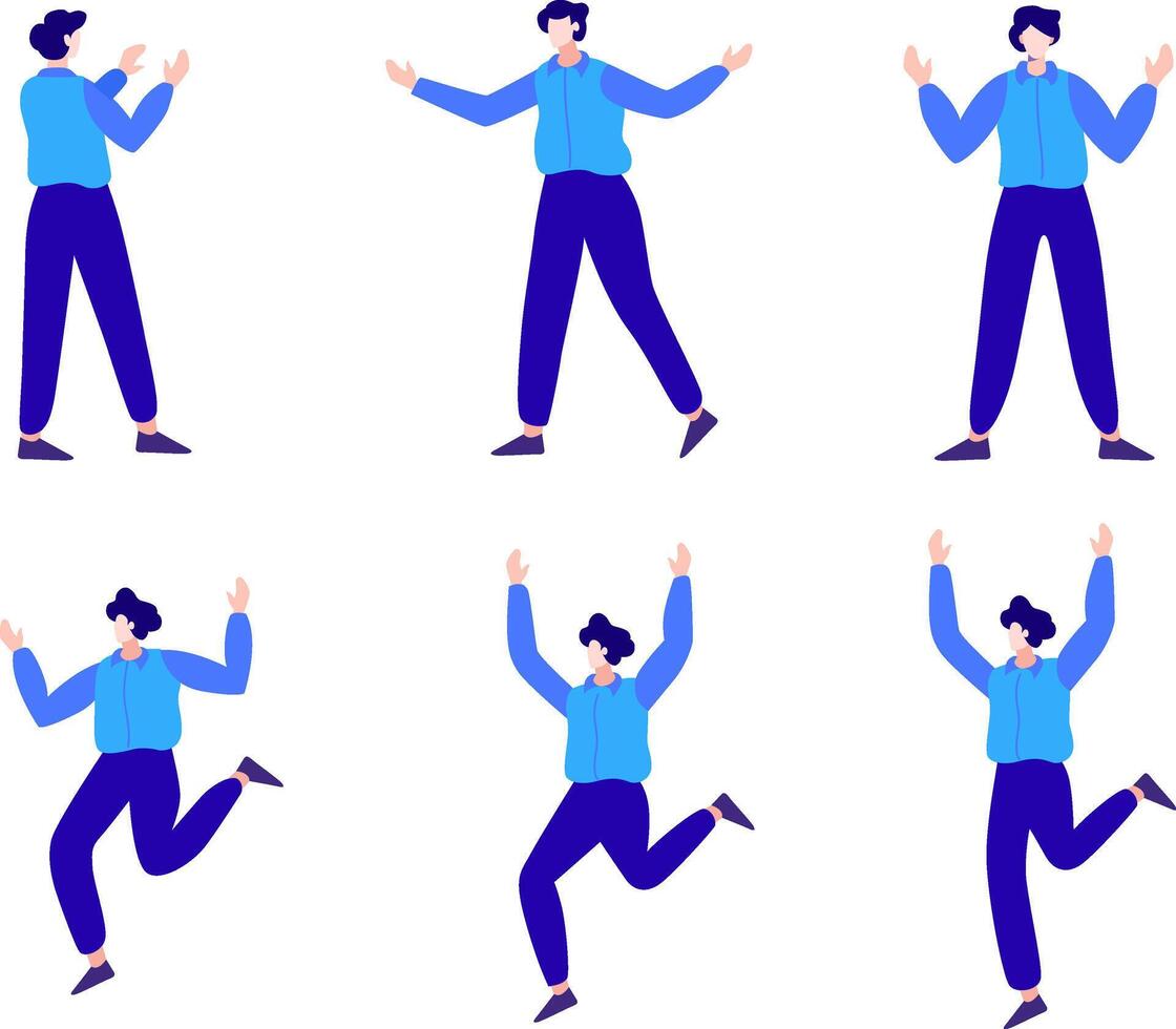 Set of young male character in different poses. Flat illustration vector
