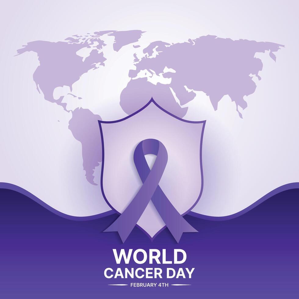 mundo cáncer día póster, cáncer conciencia bandera, lucha en contra cáncer vector