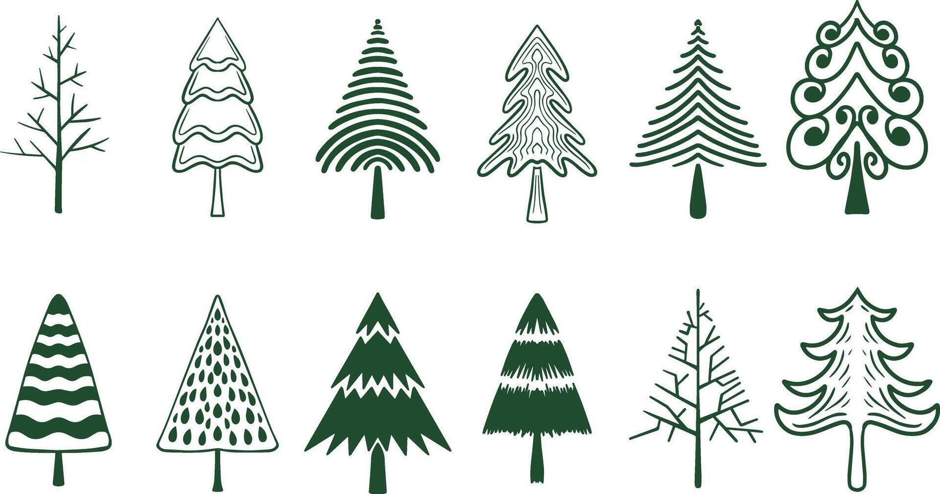 set of christmas trees hand drawn vector