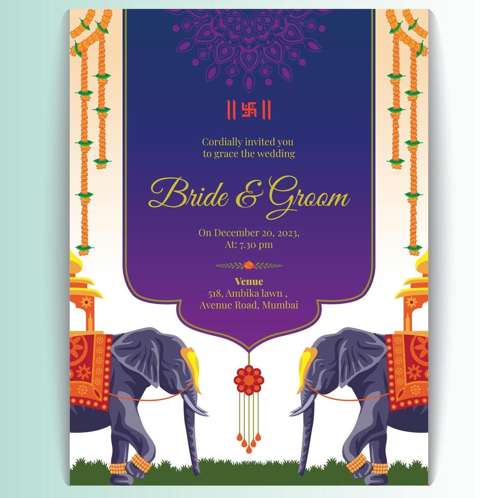 Royal indian wedding card design, invitation template vector