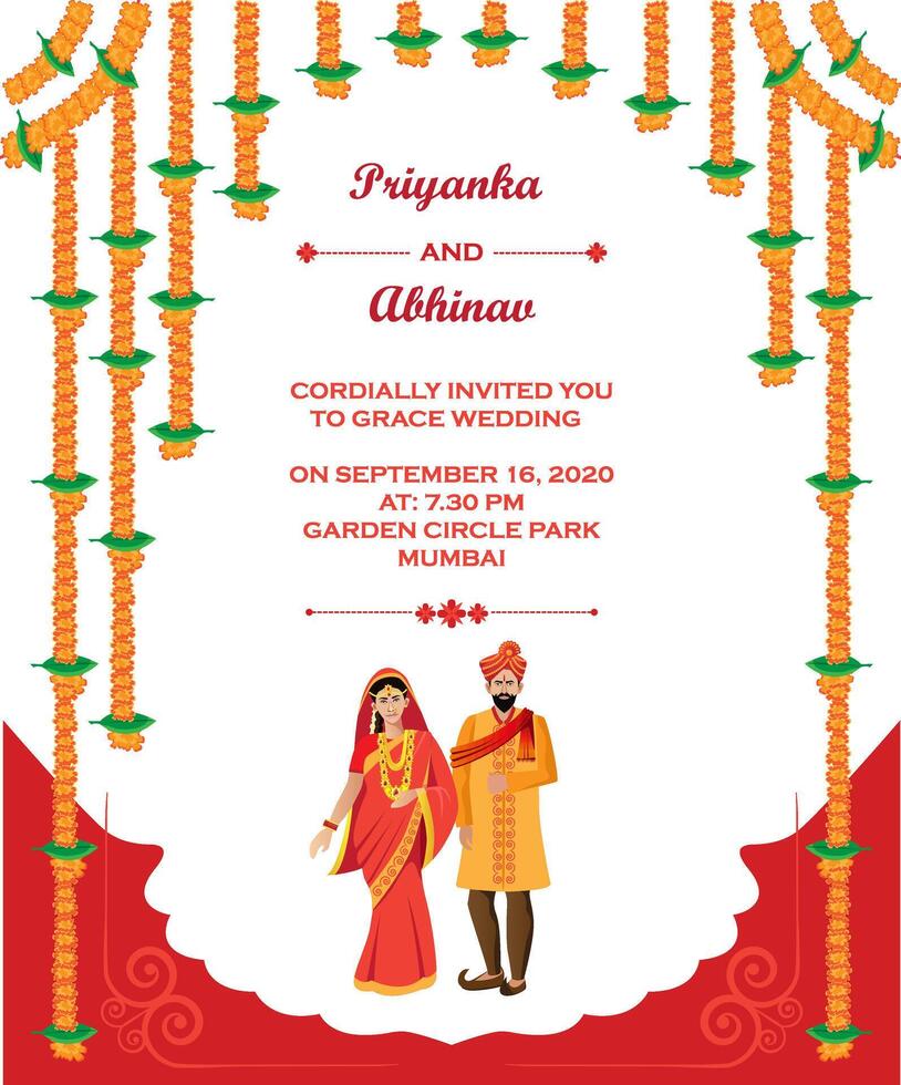 Hindu wedding invitation card template design vector