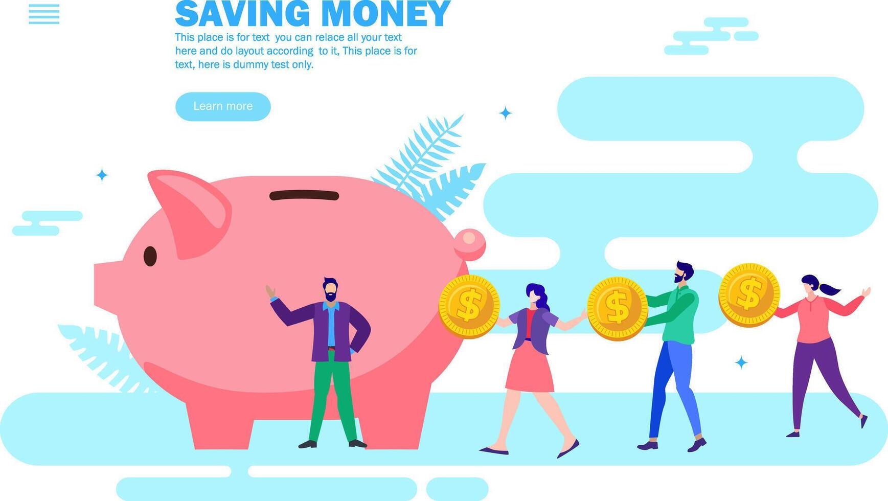 people saving money in piggy bank in line vector