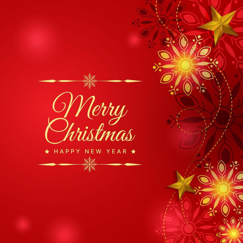 merry christmas gold snowflakes on red background vector