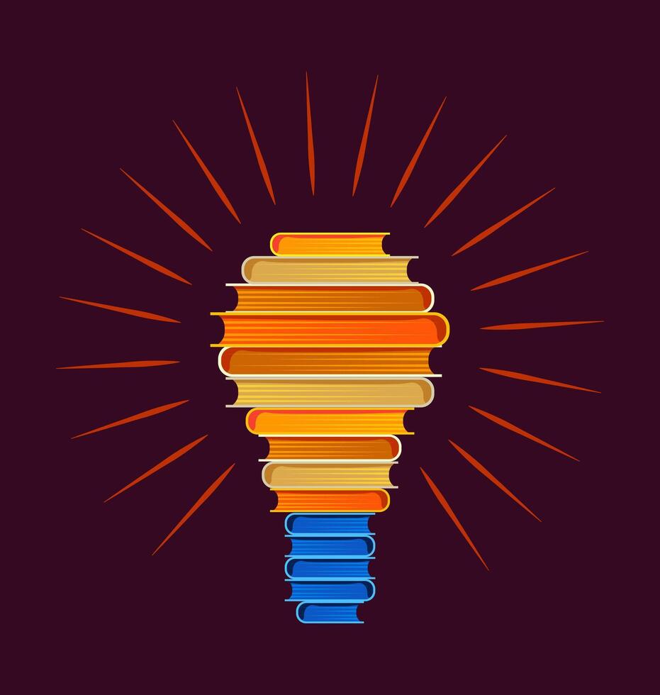 education concept bulb shaped book stack vector