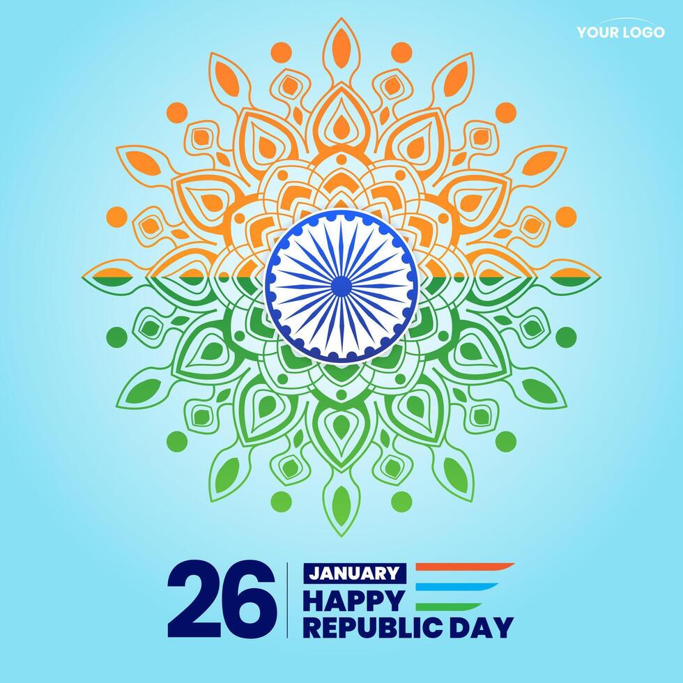 26 enero república día de India celebracion con mandala color indio bandera vector