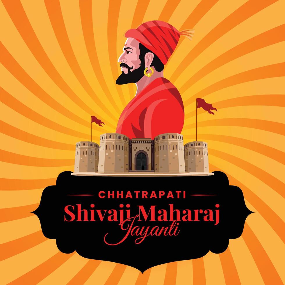 Chhatrapati Shivaji Maharaj Jayanti greeting, great Indian Maratha king celebration vector
