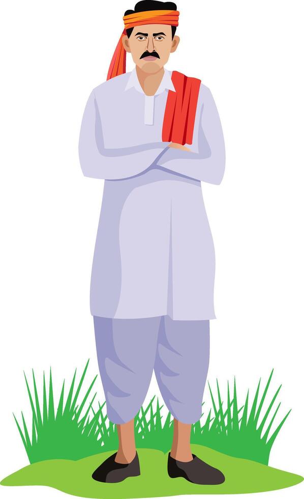 Indian farmer standing isolated vector
