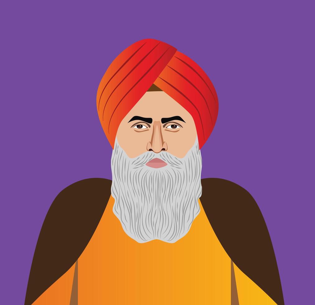 old Punjabi man guru close up vector illustration