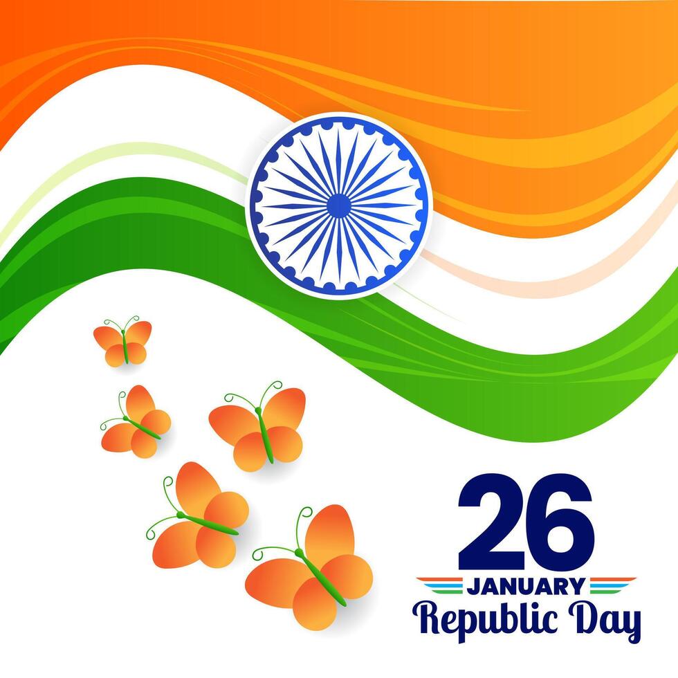 wavy indian flag greeting for happy republic day of india vector