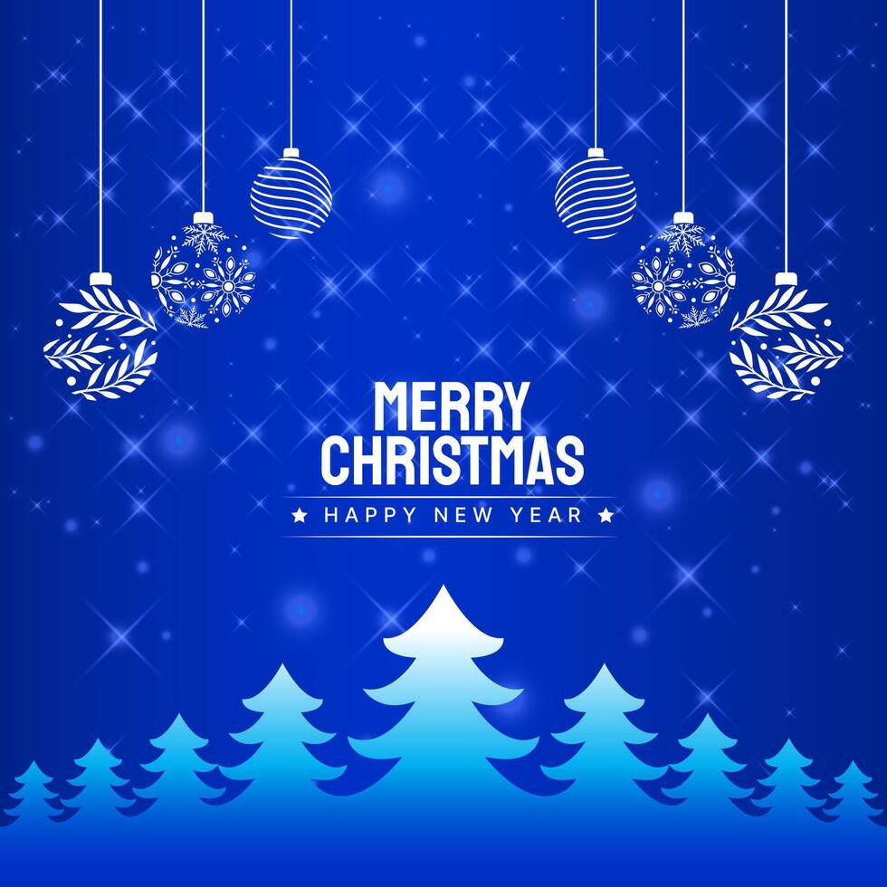 blue merry christmas tree with balls and sparkling background vector
