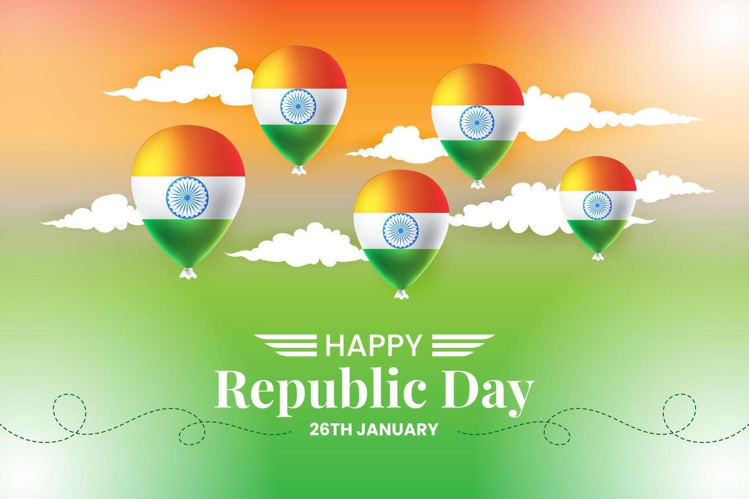 26 january republic day of india celebration with balloons and indian flag vector