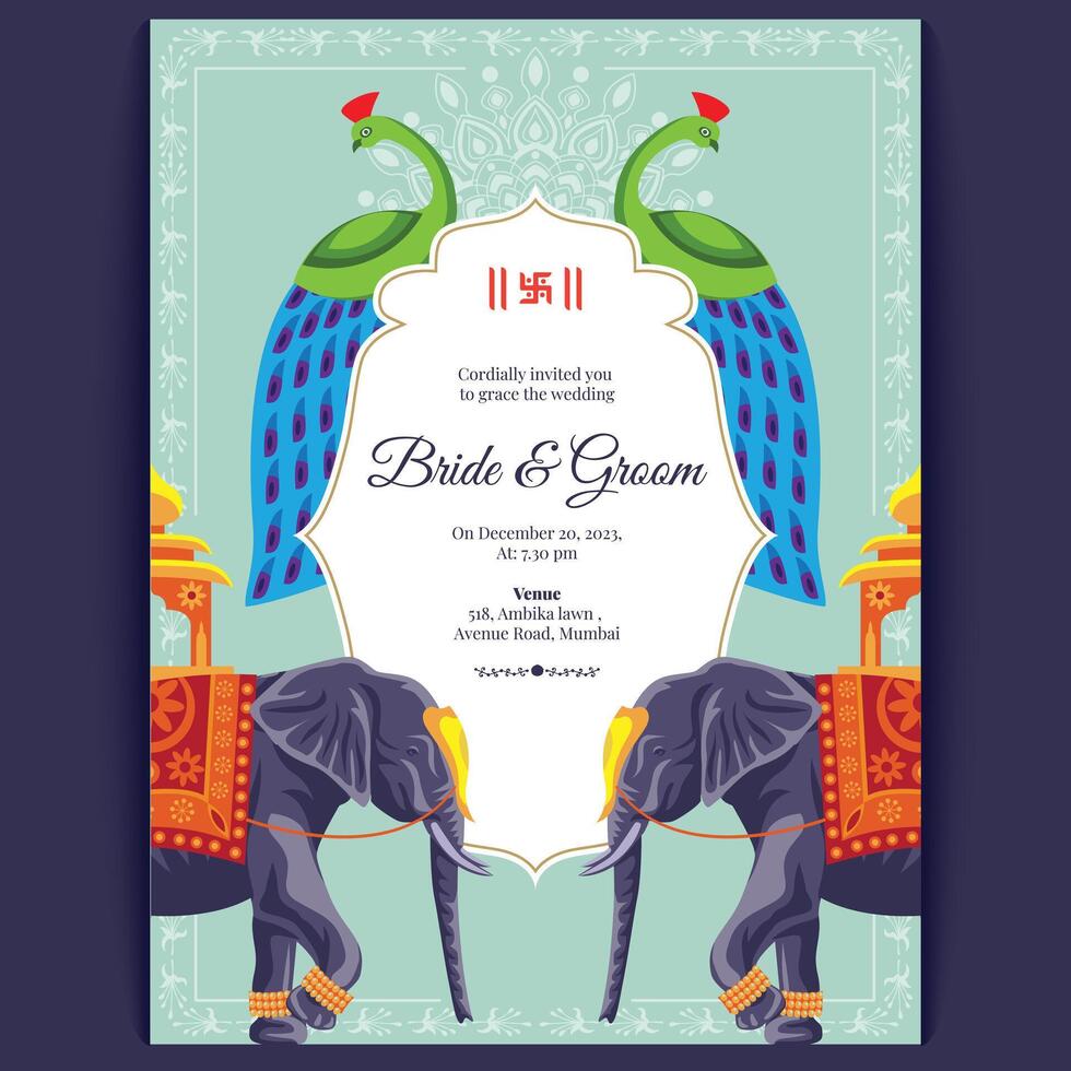 Royal indian wedding card design, invitation template vector