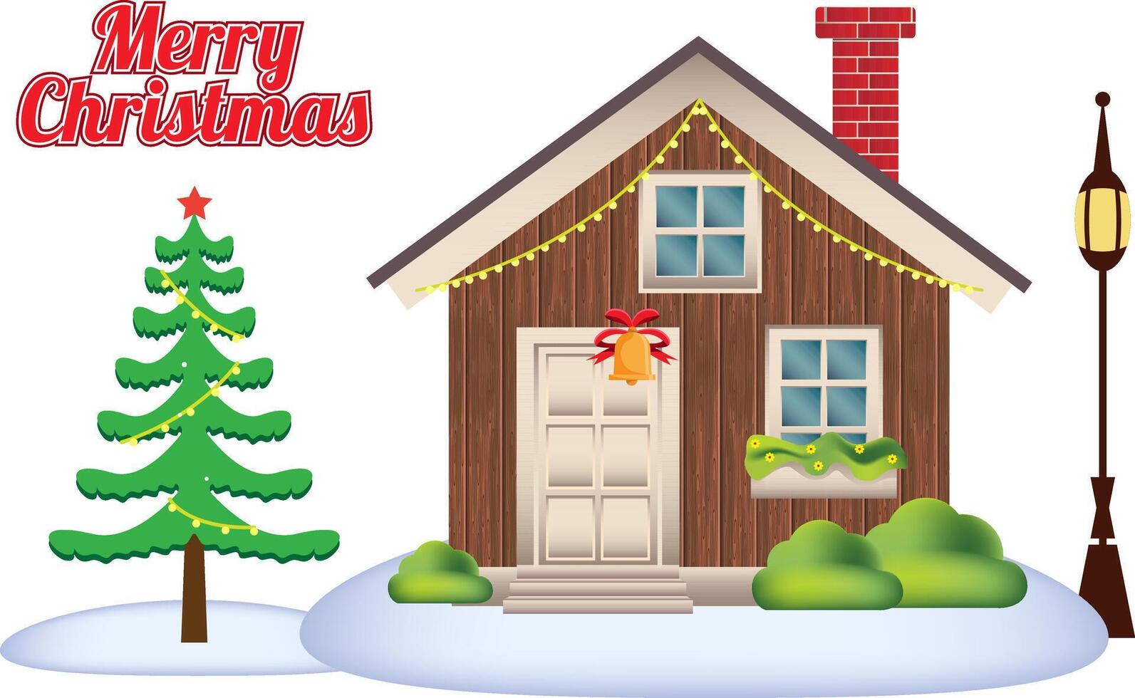 merry christmas house vector isolated illustration