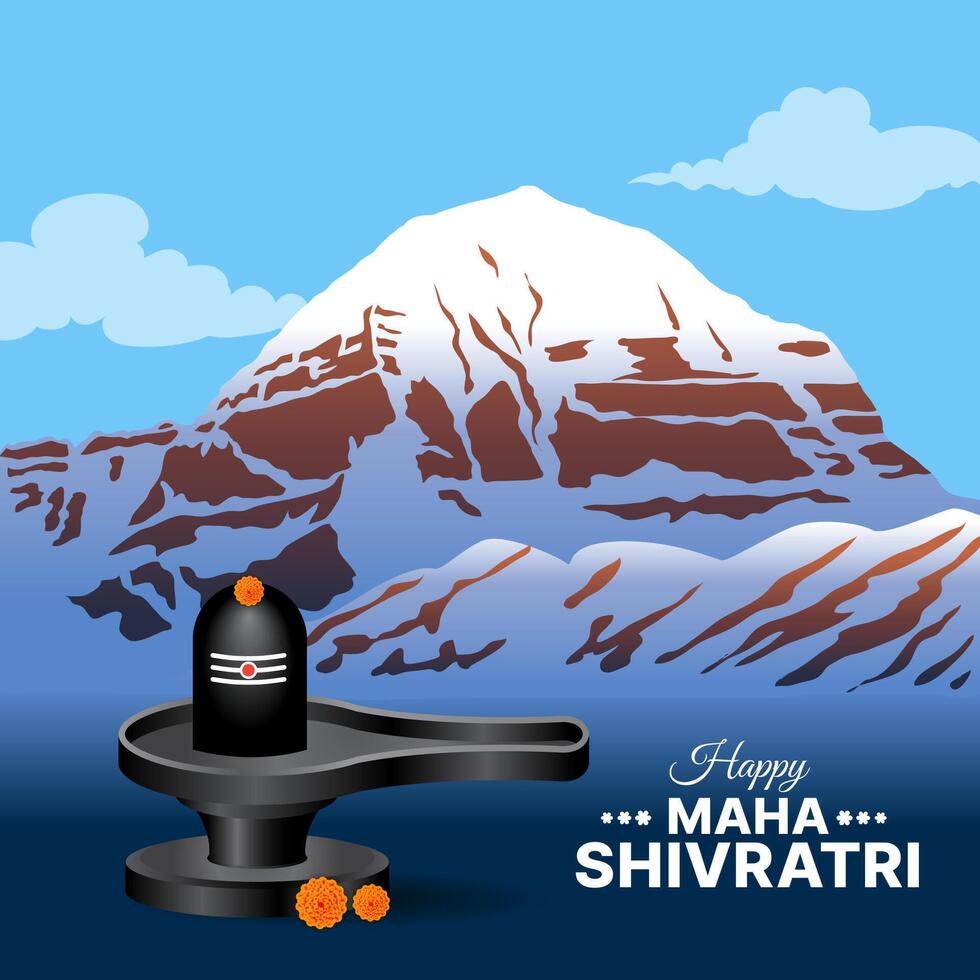 shivling and kailash mountain maha shivratri blessing card design template vector