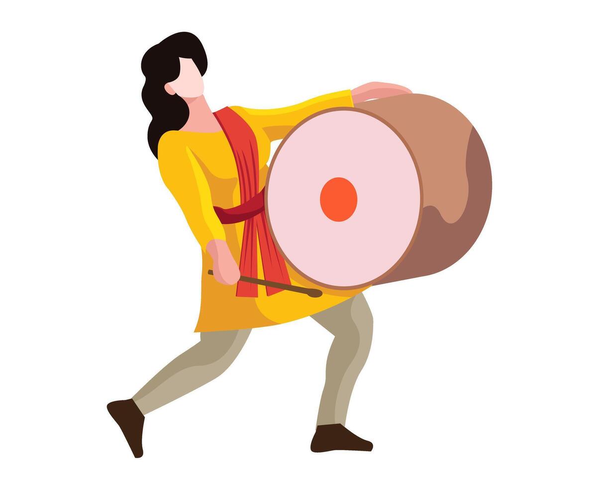 indian Hindu marathi girl playing dhol in festival isolated vector
