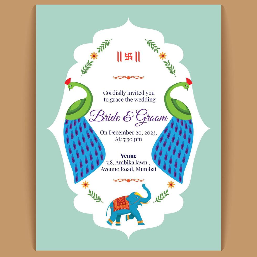 indian wedding card design, invitation template vector