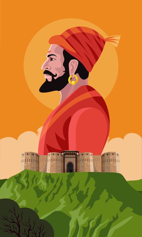 shivaji maharaj and indian maharashtra fort vector