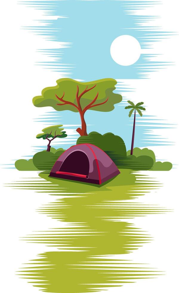 hiker camping tent in wild vector