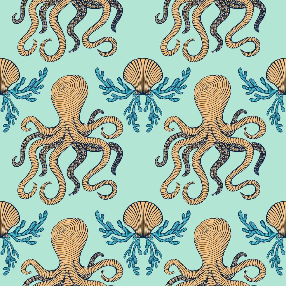 Clásico mano dibujado sin costura modelo con mar criaturas mar vida antecedentes. decorativo fondo de pantalla vector ilustración