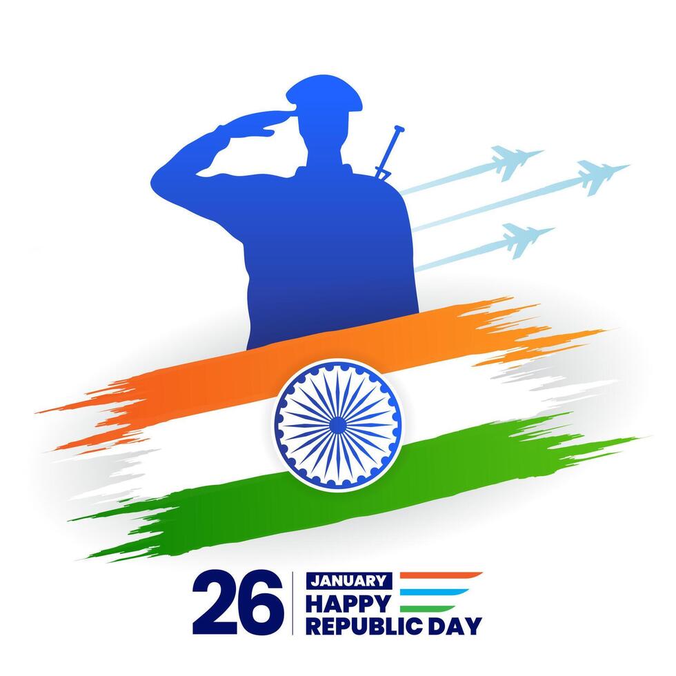 26 january republic day of india celebration with indian flag and soldier vector