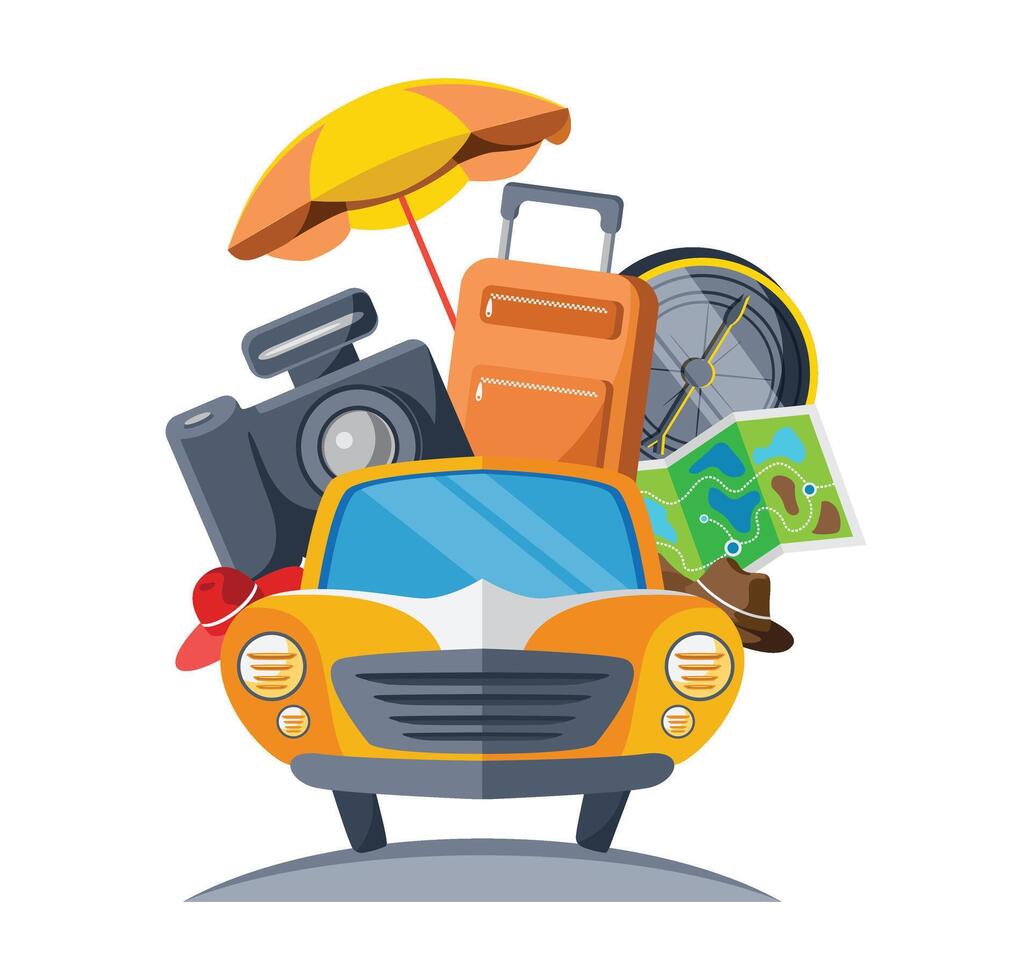 vacation travelling collage on car isolated, travel vector