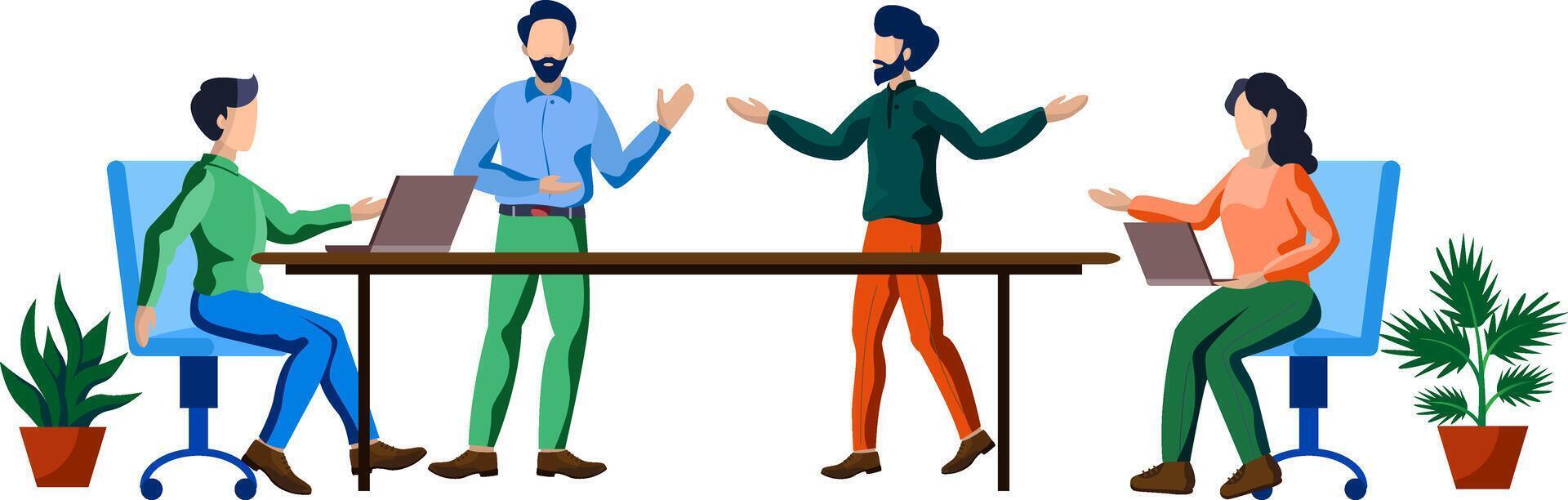 team - people discussing around the table isolated concept vector illustration