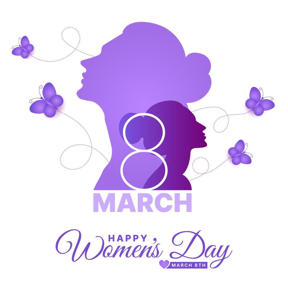 International Women's Day 8th March celebration background template with butterfly vector