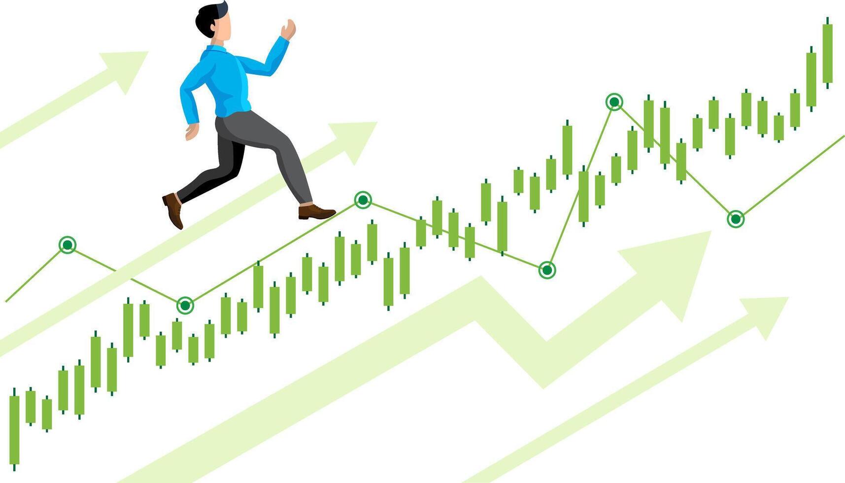 businessman running upward with stock growth vector