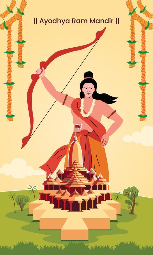 ayodhya RAM mandir con shri RAM, RAM templo, plan vector
