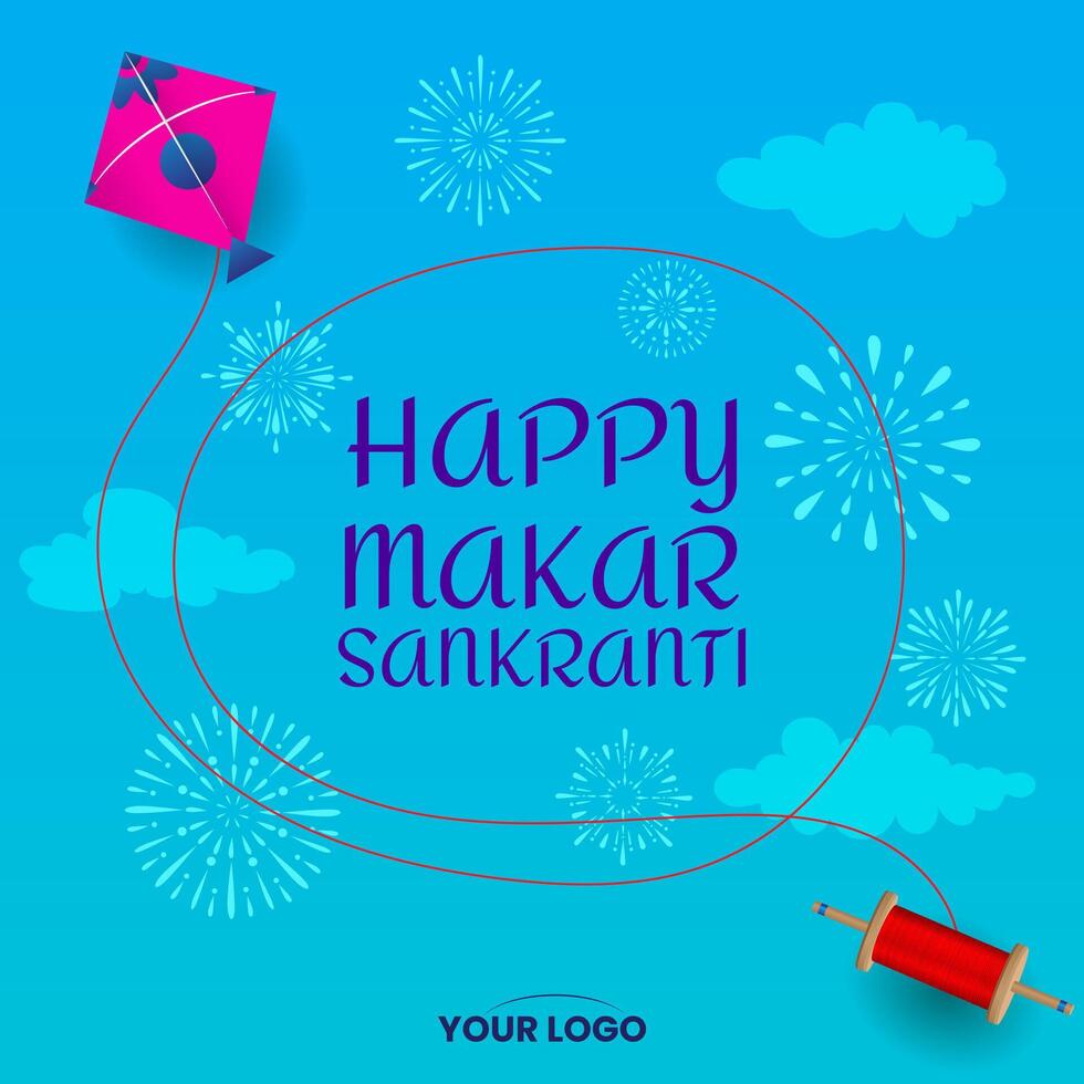 happy makar sankranti kite flying in sky festival greeting vector