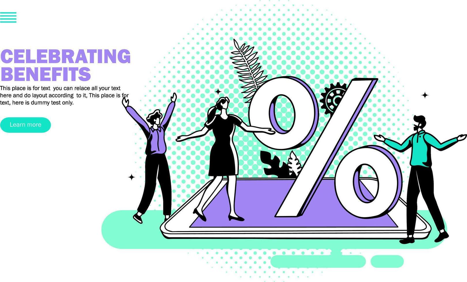 team celebrating around percentage sign on smartphone vector