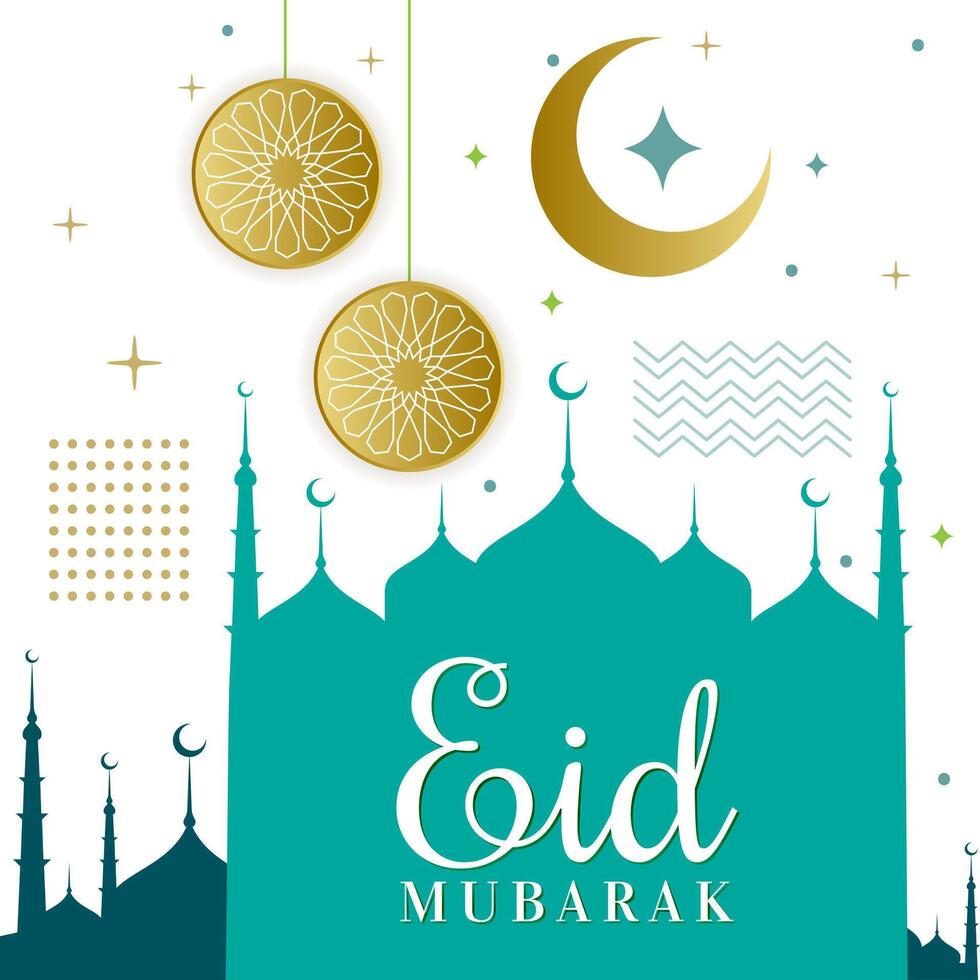ramzan mubarak greeting with islamic mosque structure and eid moon vector