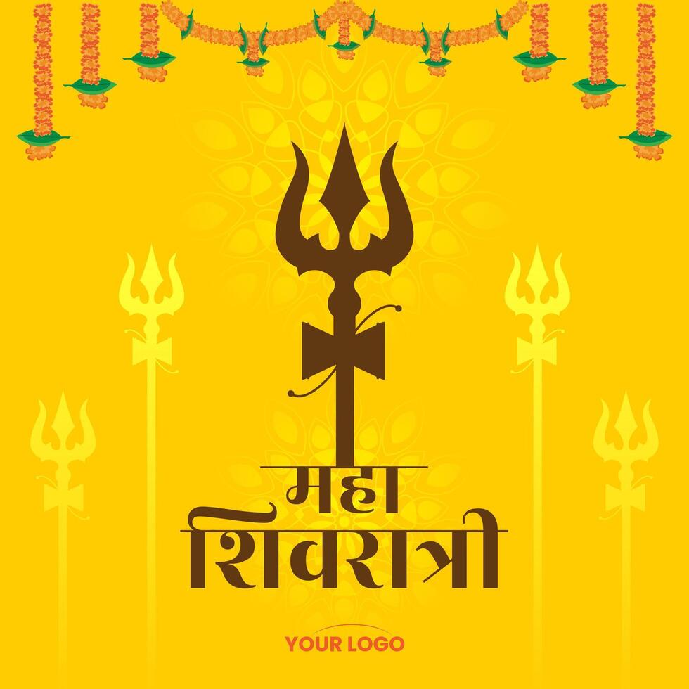 Maha Shivratri festival celebration blessing card design background template with trishul vector