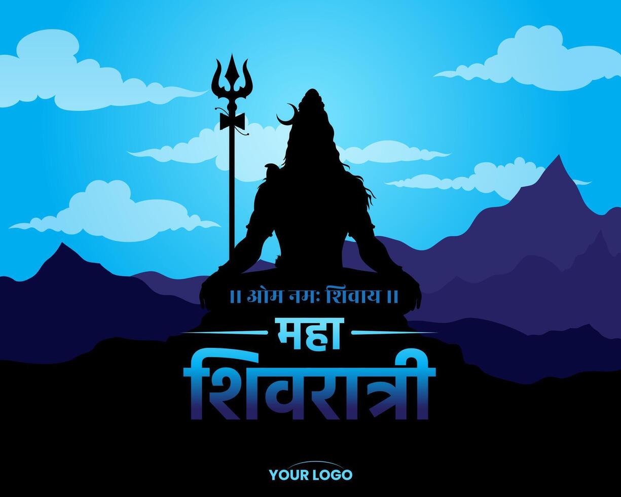 maha shivratri festival bendición tarjeta diseño con shiva meditación en montañas modelo vector