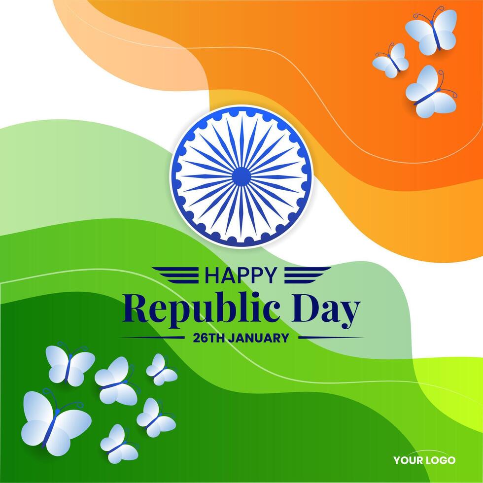 26 january republic day of india celebration greeting with indian flag vector