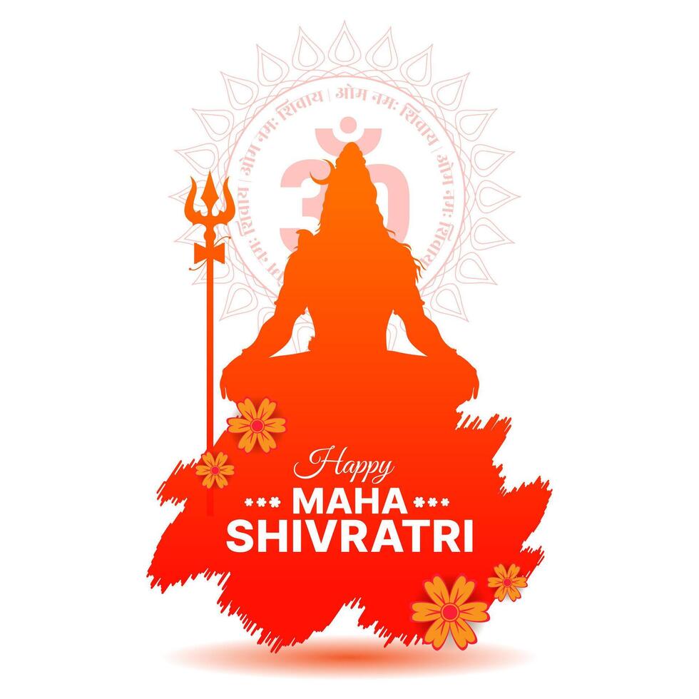 Maha Shivratri festival blessing card design with shiva and trishul silhouette template vector